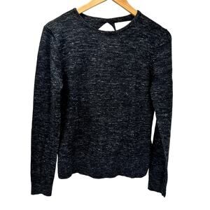 Samsoe Samsoe Sweater Womens Medium Open Back Black Marled Knit Faux Wrap